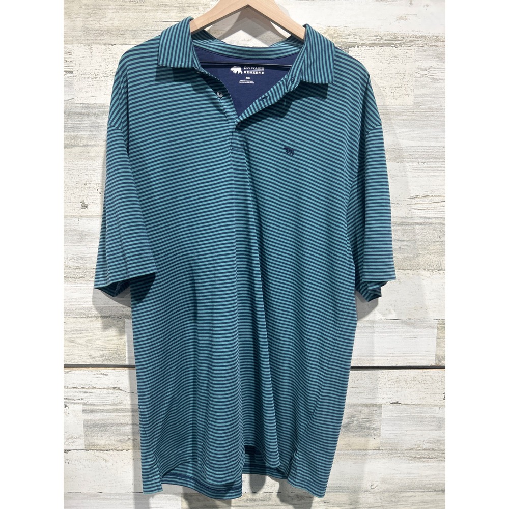 Onward Reserve Polo Shirt Men XXL Teal Striped Performance Golf Gorpcore EUC